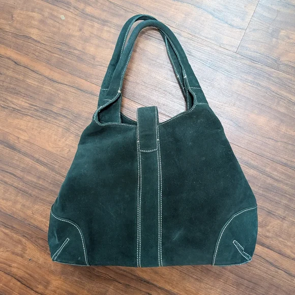 Ann Taylor vtg Y2k Hamilton soho green suede Large hobo bag - Picture 7 of 14